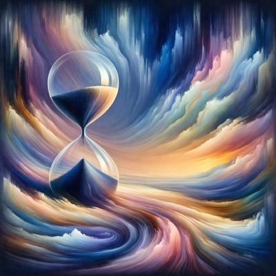 The primary subject of the image is a large, colorful clock. The clock is placed in a vibrant, abstract setting, which includes a mix of colors and swirling patterns. The visual style of the image is a combination of digital art and illustration, creating a unique and artistic representation of the clock. The overall atmosphere of the image is lively and energetic, with the clock as the central focus.